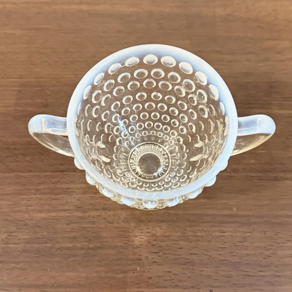 Opalescent Clear White Trim Hobnail Vintage Sugar Bowl 3.25